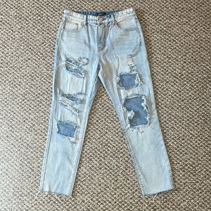 Nasty Gal School Day Distressed Jeans - Blue Light Wash